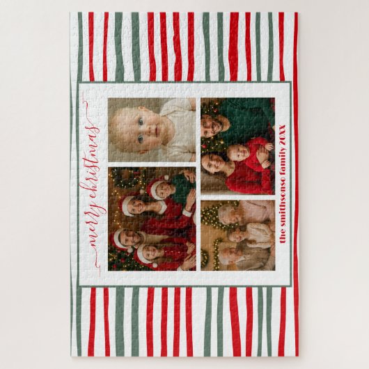 Elegant Stripes family Photo merry Christmas game Puzzle (Vertikal)