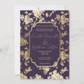 Elegant Style Dark Purple Gold Floral Wedding Einladung (Vorderseite)