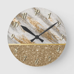 Elegant Stylisch Gold Glitter Glänzend Runde Wanduhr