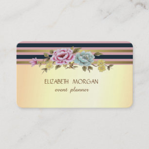 Elegant Stylisch Modern Faux Gold Gestreift, Blume Visitenkarte