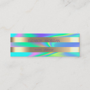 Elegant Stylisch Modern Gold Gestreift Holografisc Mini Visitenkarte