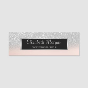 Elegant Stylisch, Rahmen, Silber Glitter Namensschild