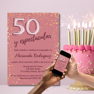 Elegant Stylisch Roségold 50. Geburtstag Spanisch Einladung