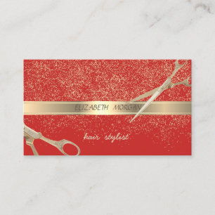 Elegant Stylisch, Rot, Gold Konfetti, Schere Visitenkarte