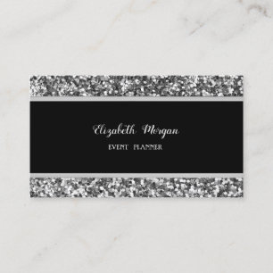 Elegant Stylisch, Schwarz, Silber Glitter Visitenkarte
