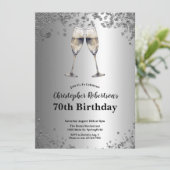 Elegant Stylish Black and Silver 70th Birthday  Einladung (Stehend Vorderseite)