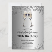 Elegant Stylish Black and Silver 70th Birthday  Einladung (Vorderseite)