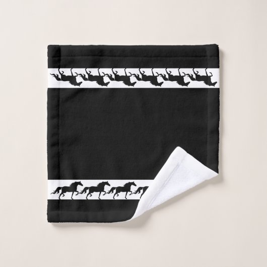 Elegant, Stylish Black Horses Silhouettes on Black Badhandtuch Set (Waschlappen)