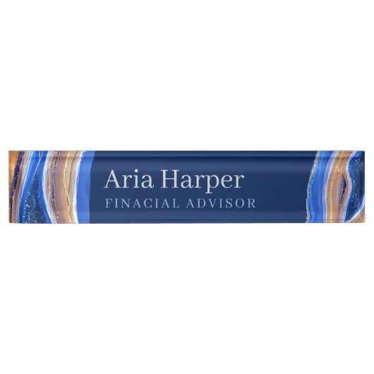 Elegant Stylish Blue Geode Glitzer Agate Desk Nam Namensplakette (Vorderseite)