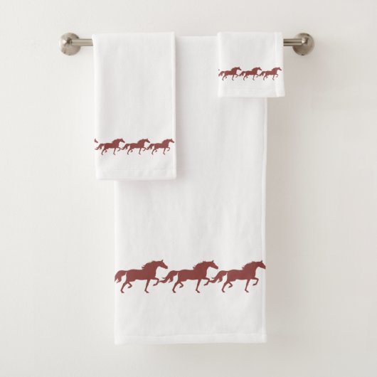 Elegant Stylish Brown Bay Horses on White Badhandtuch Set (Insitu)