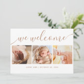 Elegant Stylish Calligraphy 4 Photo Baby Shower Dankeskarte (Stehend Vorderseite)
