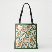 Elegant Stylish Cute Orange Botanical Floral Tote Tasche (Vorderseite)