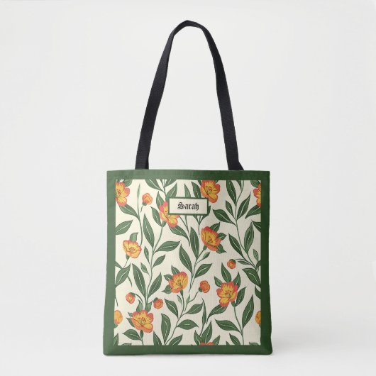 Elegant Stylish Cute Orange Botanical Floral Tote Tasche (Vorderseite)