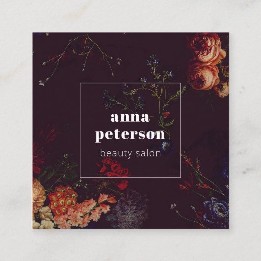 Elegant Stylish Dark Floral Quadratische Visitenkarte (Vorderseite)