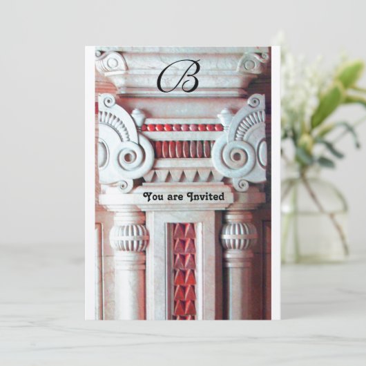 ELEGANT STYLISH DECOR Rotes weißes schwarzes Silbe Einladung (Stehend Vorderseite)