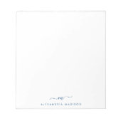 Elegant Stylish Girly Script Navy Monogram Initial Notizblock (Vorderseite)