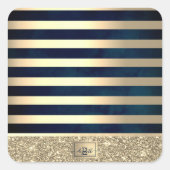 Elegant Stylish Gold Stripes Glitter,Navy Blue Quadratischer Aufkleber (Vorderseite)