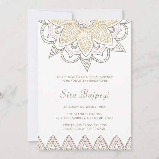 Elegant Stylish Indian Mehndi Hindu Brautparty Einladung (Vorderseite)