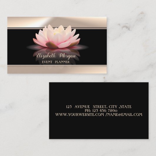 Elegant stylish, Lotus, Black Visitenkarte (Vorne/Hinten)