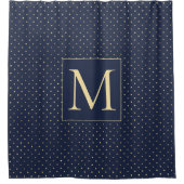 Elegant stylish Navy Blue Gold Polka Dots Monogram Duschvorhang (Vorderseite)