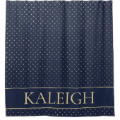 Elegant Stylish Navy Blue Gold Polka Dots Name Duschvorhang (Vorderseite)