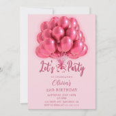 Elegant Stylish Pink Balloons Birthday Einladung (Vorderseite)