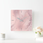 Elegant stylish pink rose gold glitter marble quadratische wanduhr (Zuhause)