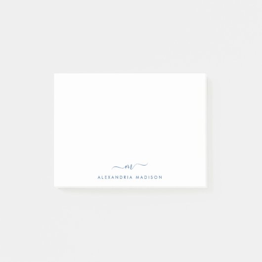 Elegant Stylish Script Navy Blue Monogram Office Post-it Klebezettel (Vorderseite)
