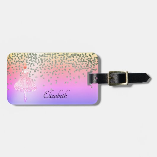 Elegant Stylish Shiny Diamonds Ballerina Ombre Gepäckanhänger (Vorderseite horizontal)