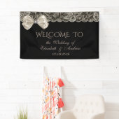 Elegant, stylish, Spitze, Bow, Black Wedding Banne Banner (Insitu)