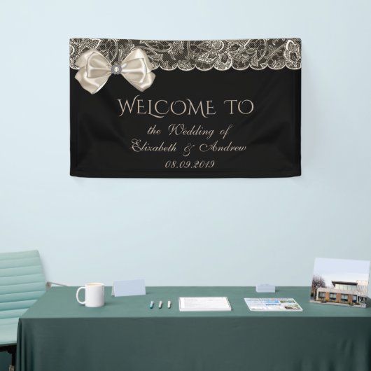 Elegant, stylish, Spitze, Bow, Black Wedding Banne Banner (Messeveranstaltung)