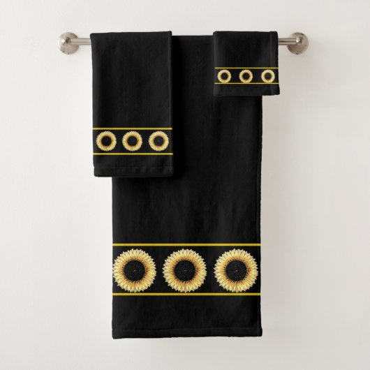 Elegant, Stylish Sunflowers on Black Badhandtuch Set (Insitu)