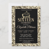 Elegant Stylish Tiara,Gold Sequins Sweet 16 Part Einladung (Vorderseite)