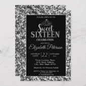 Elegant Stylish Tiara, Silver Sequins Sweet 16 Par Einladung (Vorne/Hinten)