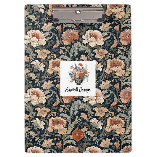 Elegant Stylish Vintage Dark Floral Personalized Klemmbrett (Vorderseite)