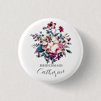 Elegant Stylish Vintage Roses Bouquet Wedding Button