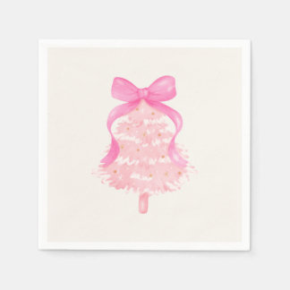 Elegant Stylish Watercolor Pink Bow Christmas Serviette