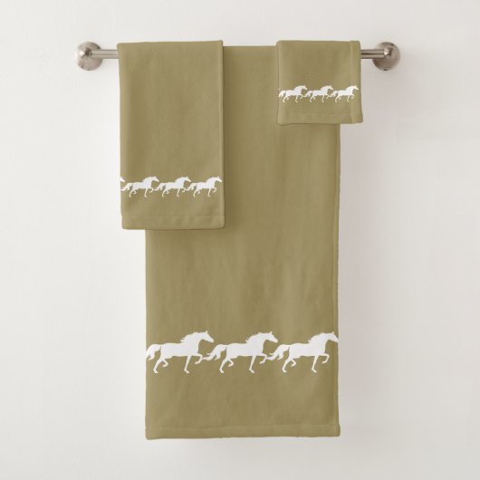 Elegant Stylish White Horses on Lucky Beige Badhandtuch Set (Insitu)