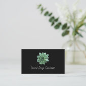 Elegant Succulent Botanical QR code Black  Visitenkarte (Stehend Vorderseite)
