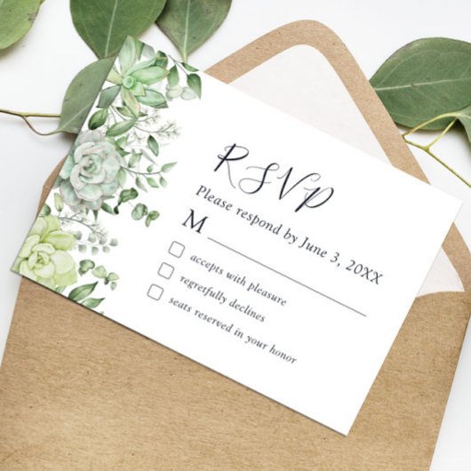 Elegant Succulent Greenerity Wedding RSVP Card Dankeskarte