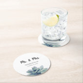 Elegant Succulent Greenery Wedding Mr. & Mrs. Runder Pappuntersetzer (Vor Ort)