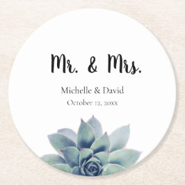 Elegant Succulent Greenery Wedding Mr. & Mrs. Runder Pappuntersetzer