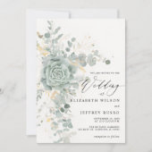 Elegant Succulents Gold Greenerity Wedding Einladung (Vorderseite)