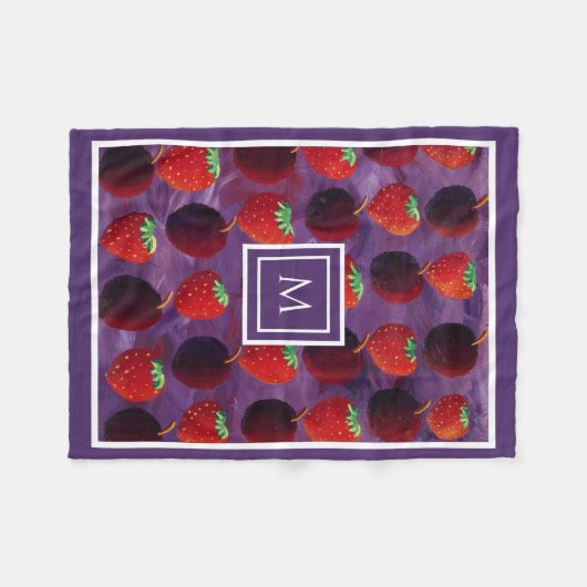 Elegant Summer Fruits Monogram Fleecedecke (Vorderseite (Horizontal))