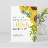 Elegant Sunflower 100. BIrthday Party Einladung (Stehend Vorderseite)