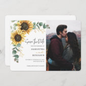 Elegant Sunflower Eucalyptus 1 Photo Wedding Save The Date (Vorne/Hinten)