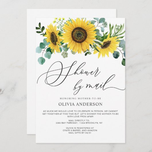 Elegant Sunflower Eucalyptus Baby Shower by Mail Einladung (Vorne/Hinten)