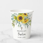 Elegant Sunflower & Eucalyptus Boho Cross Baptism Pappbecher (Rückseite)
