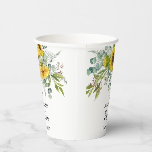 Elegant Sunflower & Eucalyptus Boho Cross Baptism Pappbecher (Rechts)