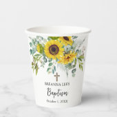 Elegant Sunflower & Eucalyptus Boho Cross Baptism Pappbecher (Vorderseite)